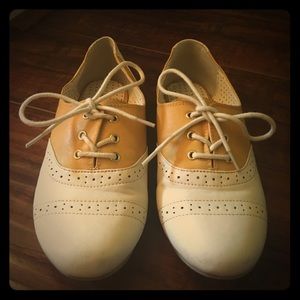 Mustard and white oxfords