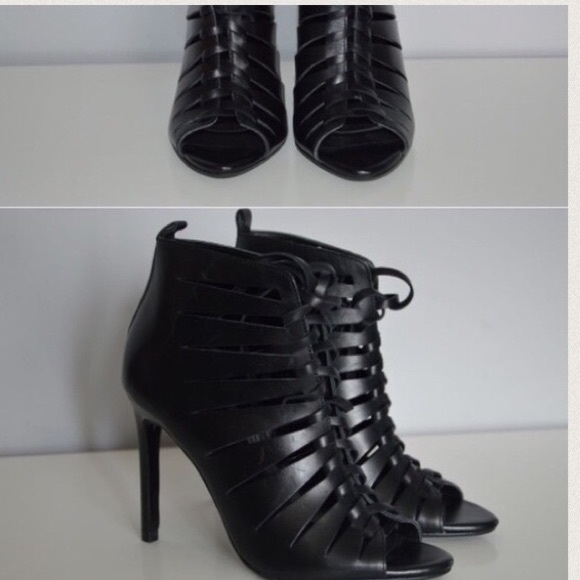 ZARA 100% LEATHER LACE UP HIGH HEEL BOOT STYLE NEW - Picture 3 of 4