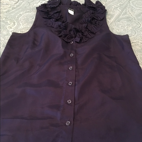 Navy blue silk sleeveless JCrew button down