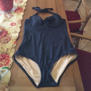 Mini Polka Dot Vintage Navy JCrew swimsuit