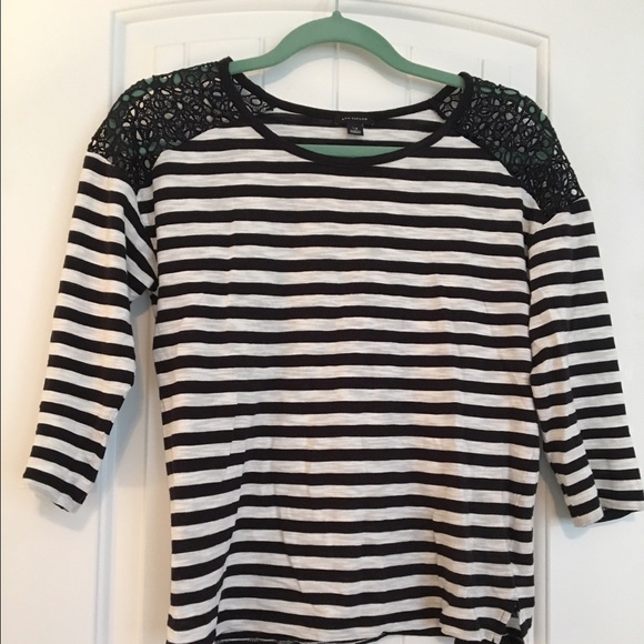 Black and white striped top with lace detail