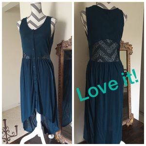 Teal Hi- Lo sheer lace middle dress