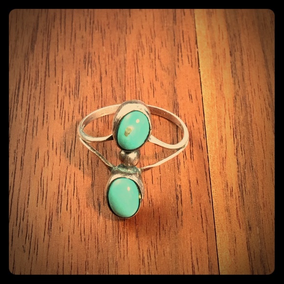Vintage Sterling Silver Double Turquoise Ring