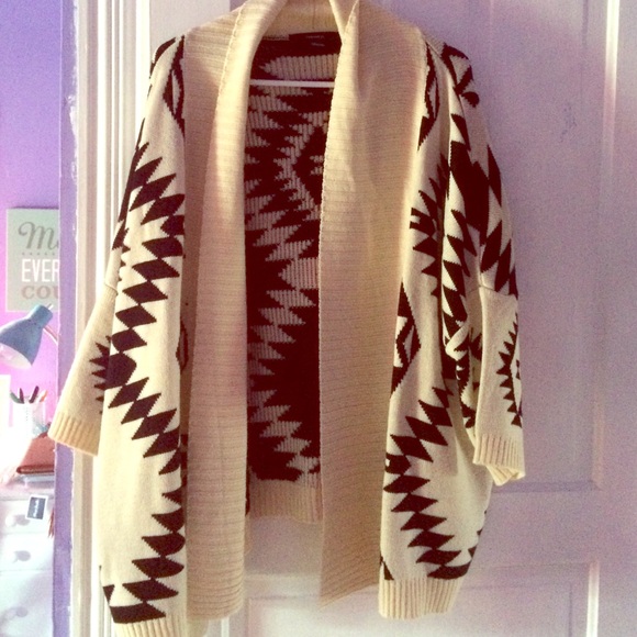 Southwestern print shawl sweater
