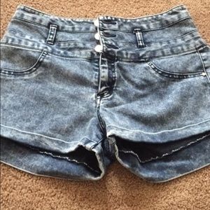 High waisted acid wash denim shorts