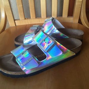 NEW Mirror Silver Holographic Arizona Birkenstocks