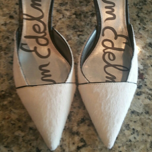 Perfect condition Sam Edelman white cow hair mules