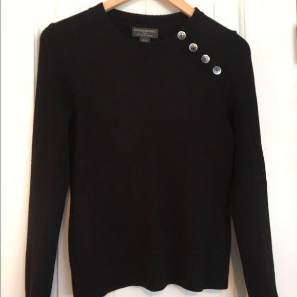Black Merino wool sweater with button detail
