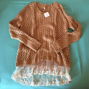 Oversized knit sweater with lace detail