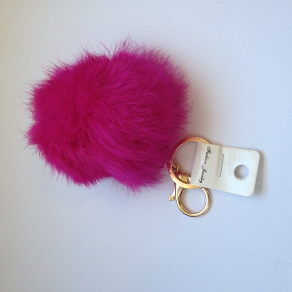 Accessories - Faux Rabbit Fur Pom Pom Keychain Hot Pink