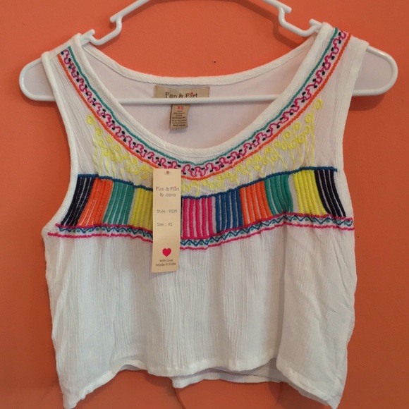 BRAND NEW white crop top with colorful design