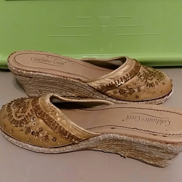 Gold with gold sequins platform sandals/ espadrill