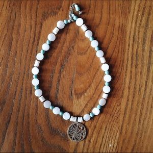 White and Turquiose Beaded Necklace