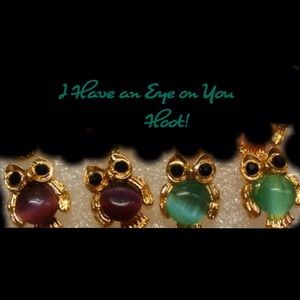 Good luck owl cabochon earrings. Variety colors