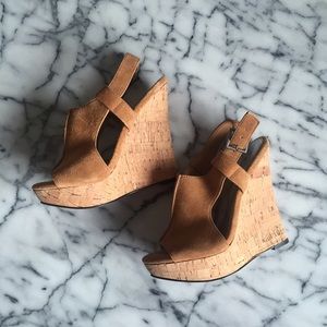 NEW Bebe Kitt Tan Suede Wedges