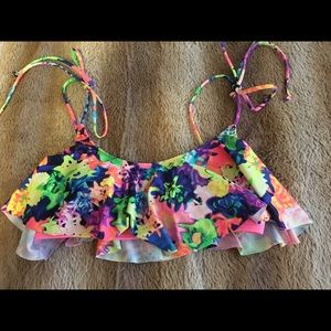 PINK tropical flouncy bikini top