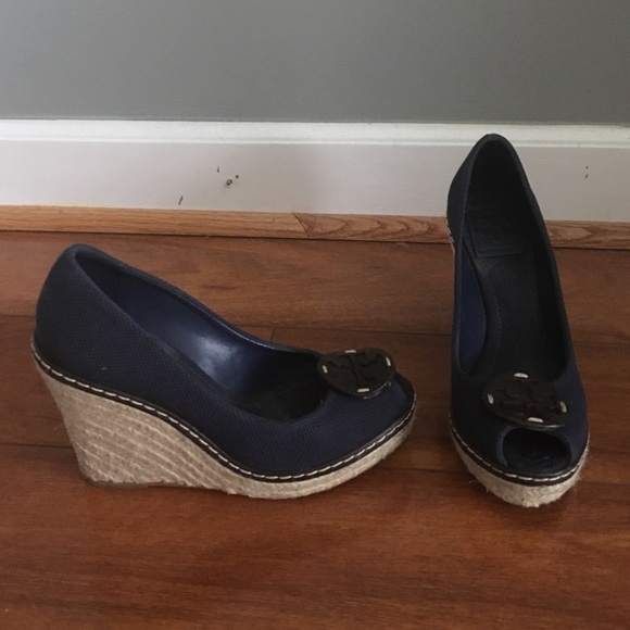 Tory Burch Shoes - Tory Burch Navy Wedge Espadrilles Heels 7