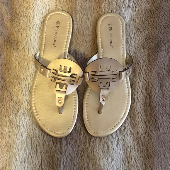 Metallic gold slide sandals