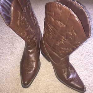 Brown Faux-Leather Cowgirl Boots--worn once