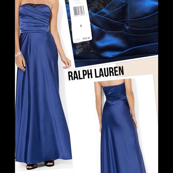 Formal dress strapless silky blue long A line