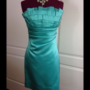 Turquoise satin strapless cocktail/party dress