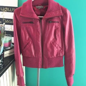 pink leather jacket