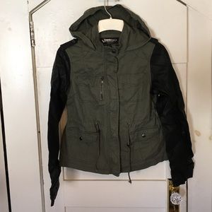 Army green & black faux leather jacket