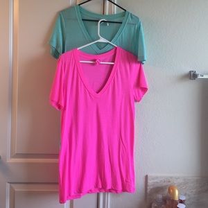teal & pink Victoria's Secret v-neck sleep shirts
