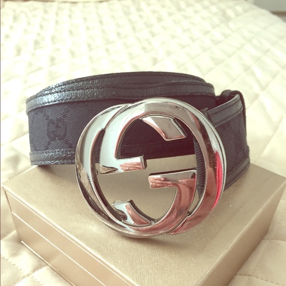 Gucci Monogram and Leather Belt (Women's)