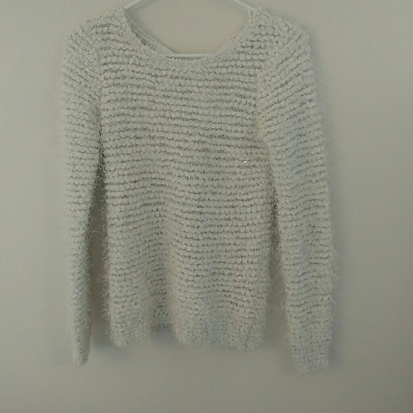 White fluffy knit sweater