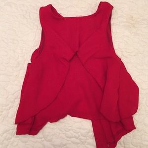 Open back red blouse