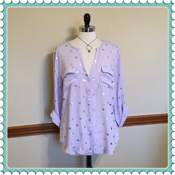 New York & Company Tops - Lavender with silver polkadots Spring blouse top