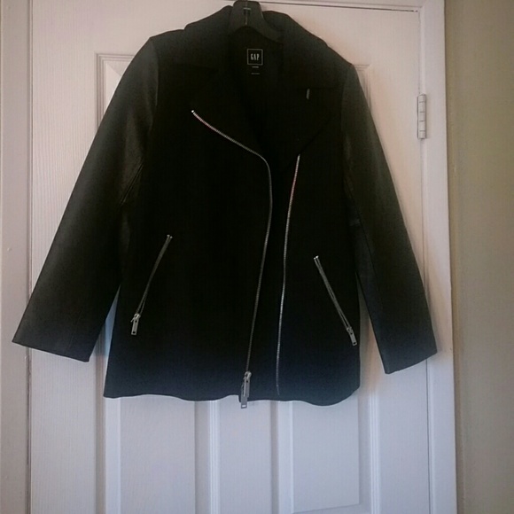 Black wool/leather coat (leather sleeves)