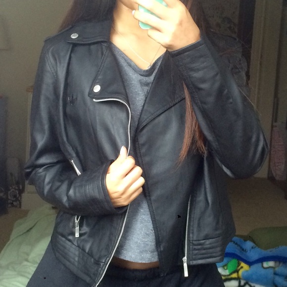 Adidas Black Leather Biker Jacket