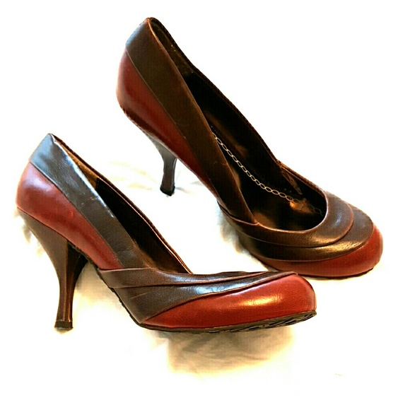 Two-tones brown leather heels! Worn once!