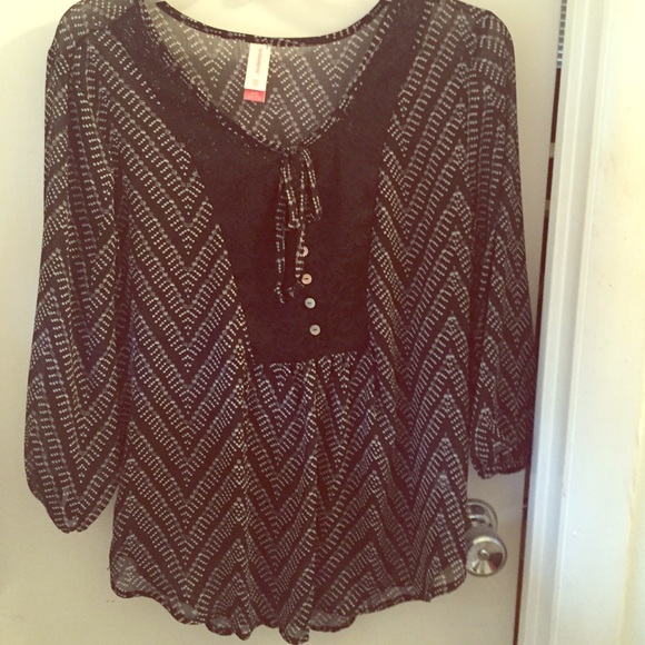 Black and white shear blouse