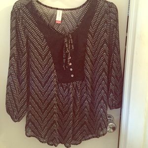 Black and white shear blouse