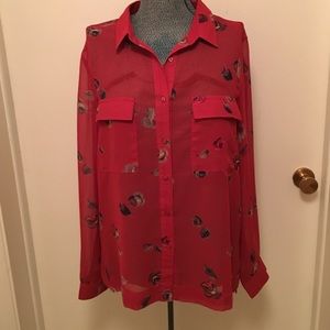 Gap red print chiffon blouse size XL