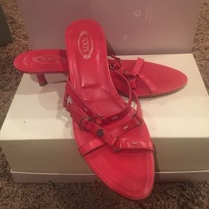 Tod's red sandals ,leather, 8.5