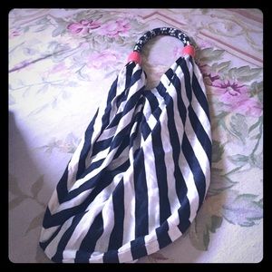 Striped grey/silver & black hobo shoulder bag