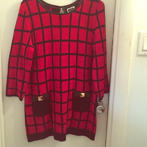 Red and black sweater dress