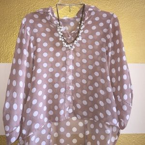Nude Pink Polka Dot Collar Blouse