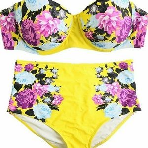 High Waist Floral Strapless Bikini Swimsuit