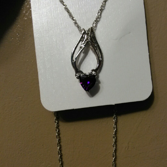 Amethyst heart with wings necklace