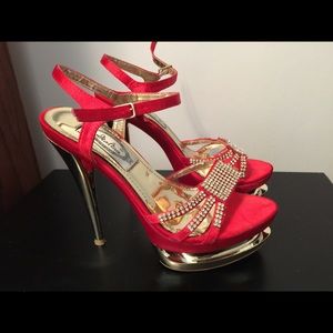 Bright Red/Gold/Rhinestone Sandles
