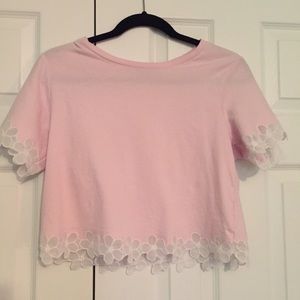 Topshop Floral Trim Tee