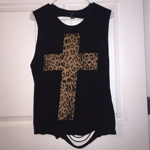 Forever 21 Leopard Cross Shredded Back top