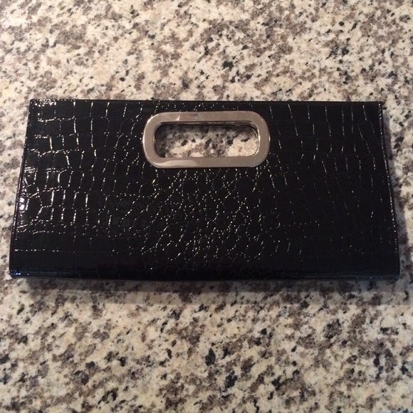 Black crocodile-pattern clutch