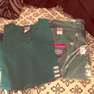 Two kelly green scrub tops
