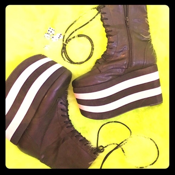 Black and white platform boots